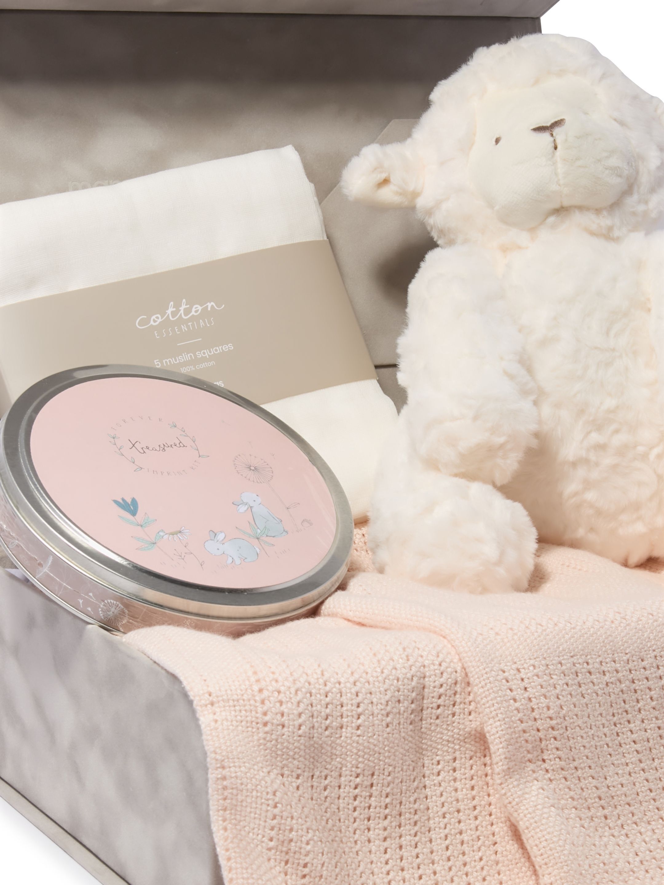 Keepsake Gift Set - Pink Cellular Blanket with Larry Lamb Soft Toy, Muslin Squares & Pink Imprint Tin image number 2